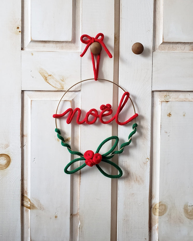 Couronne de Noël en tricotin - Décoration murale